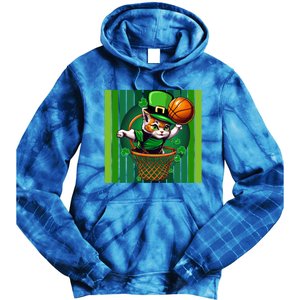 Cat St Patricks Day Basketball Lucky Clover Shamrock Gift Tie Dye Hoodie