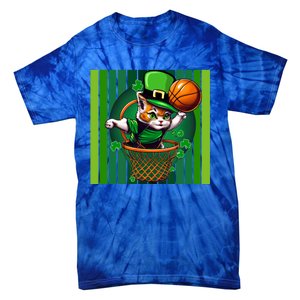 Cat St Patricks Day Basketball Lucky Clover Shamrock Gift Tie-Dye T-Shirt