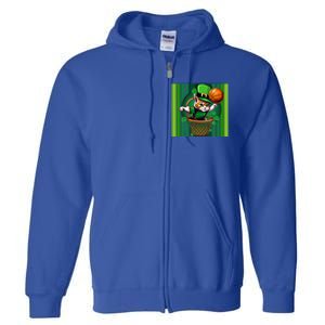 Cat St Patricks Day Basketball Lucky Clover Shamrock Gift Full Zip Hoodie