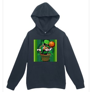 Cat St Patricks Day Basketball Lucky Clover Shamrock Gift Urban Pullover Hoodie