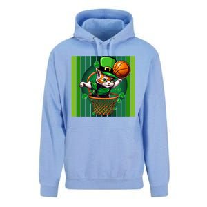 Cat St Patricks Day Basketball Lucky Clover Shamrock Gift Unisex Surf Hoodie