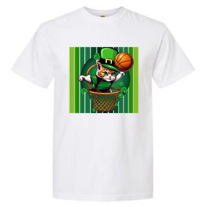 Cat St Patricks Day Basketball Lucky Clover Shamrock Gift Garment-Dyed Heavyweight T-Shirt