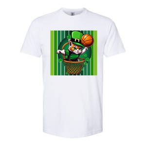 Cat St Patricks Day Basketball Lucky Clover Shamrock Gift Softstyle CVC T-Shirt