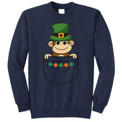 Cute Saint Patrick's Day Monkey With Green Hat In Pocket Sweatshirt