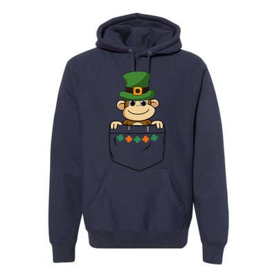 Cute Saint Patrick's Day Monkey With Green Hat In Pocket Premium Hoodie