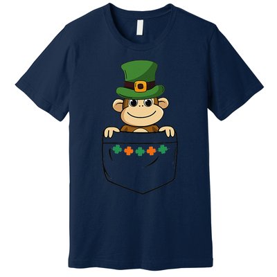 Cute Saint Patrick's Day Monkey With Green Hat In Pocket Premium T-Shirt