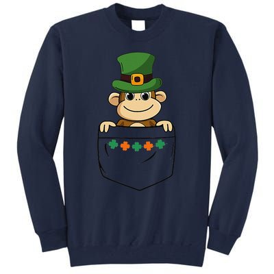 Cute Saint Patrick's Day Monkey With Green Hat In Pocket Tall Sweatshirt