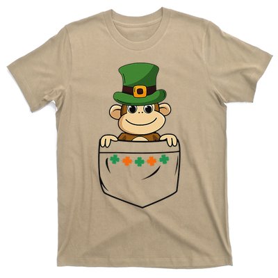 Cute Saint Patrick's Day Monkey With Green Hat In Pocket T-Shirt