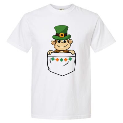 Cute Saint Patrick's Day Monkey With Green Hat In Pocket Garment-Dyed Heavyweight T-Shirt