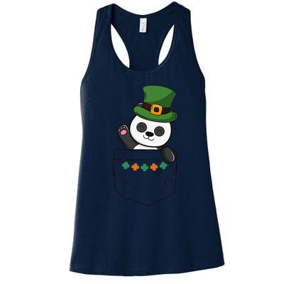 Cute Saint Patrick's Day Panda With Green Hat In Pocket Women's Racerback Tank