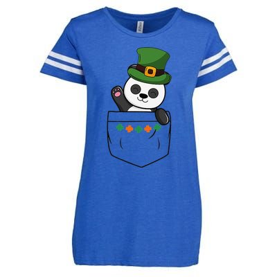 Cute Saint Patrick's Day Panda With Green Hat In Pocket Enza Ladies Jersey Football T-Shirt