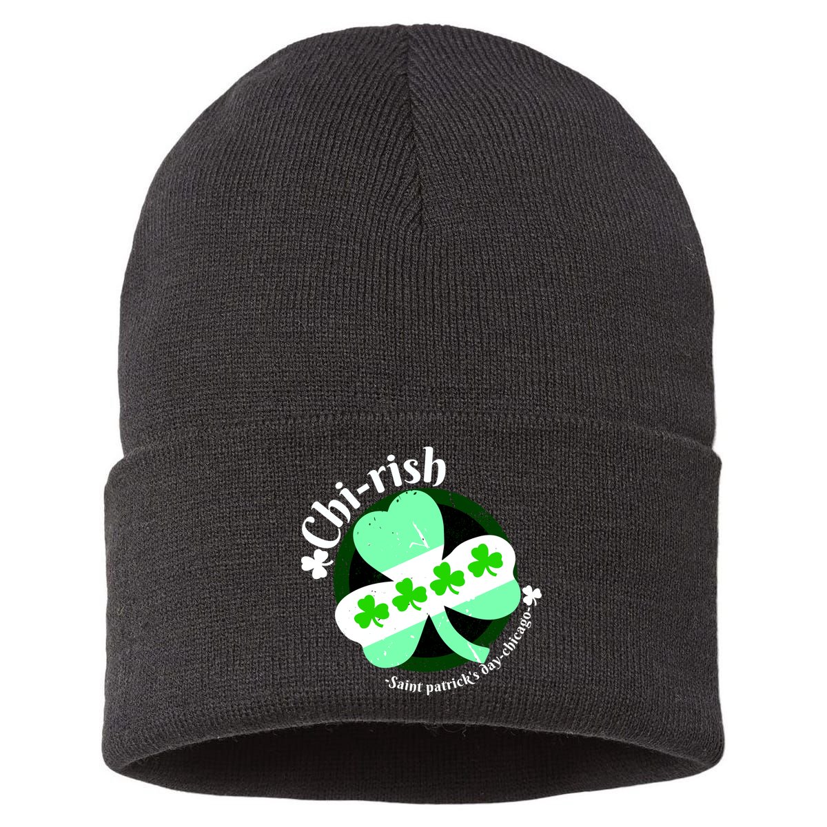 ChiRish St. Patrick's Day Chicago Irish Clover Sustainable Knit Beanie