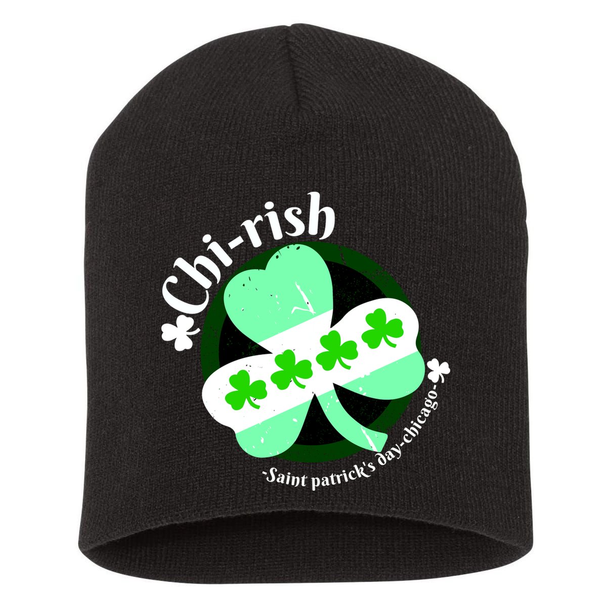 ChiRish St. Patrick's Day Chicago Irish Clover Short Acrylic Beanie