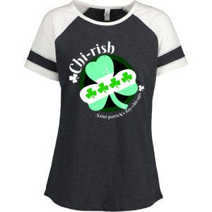 ChiRish St. Patrick's Day Chicago Irish Clover Enza Ladies Jersey Colorblock Tee