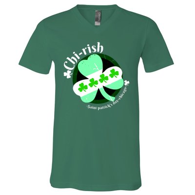 ChiRish St. Patrick's Day Chicago Irish Clover V-Neck T-Shirt