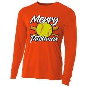 Christmas Softball Player Santa Claus Xmas Day Sport Cute Gift Cooling Performance Long Sleeve Crew