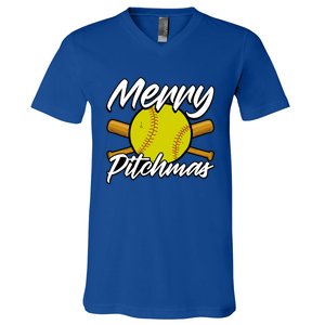 Christmas Softball Player Santa Claus Xmas Day Sport Cute Gift V-Neck T-Shirt