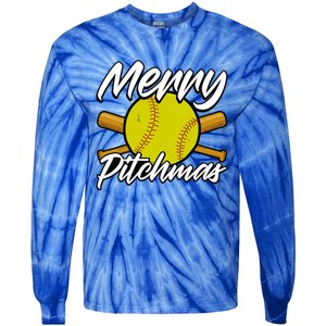 Christmas Softball Player Santa Claus Xmas Day Sport Cute Gift Tie-Dye Long Sleeve Shirt