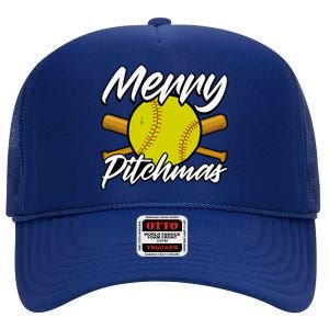 Christmas Softball Player Santa Claus Xmas Day Sport Cute Gift High Crown Mesh Back Trucker Hat