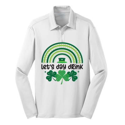 Cute St Patricks Day Lets Day Drink Green Shamrock Silk Touch Performance Long Sleeve Polo