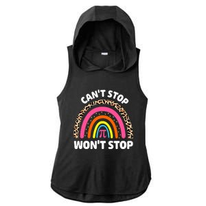 Can't Stop Pi Won't Stop Math Pi Day Teacher Leopard Rainbow Ladies PosiCharge Tri-Blend Wicking Draft Hoodie Tank