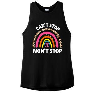 Can't Stop Pi Won't Stop Math Pi Day Teacher Leopard Rainbow Ladies PosiCharge Tri-Blend Wicking Tank