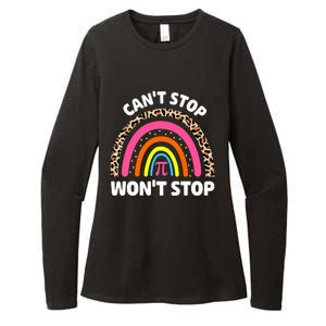 Can't Stop Pi Won't Stop Math Pi Day Teacher Leopard Rainbow Womens CVC Long Sleeve Shirt