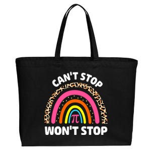 Can't Stop Pi Won't Stop Math Pi Day Teacher Leopard Rainbow Cotton Canvas Jumbo Tote