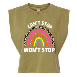 Can't Stop Pi Won't Stop Math Pi Day Teacher Leopard Rainbow Garment-Dyed Women's Muscle Tee