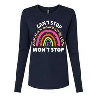 Can't Stop Pi Won't Stop Math Pi Day Teacher Leopard Rainbow Womens Cotton Relaxed Long Sleeve T-Shirt