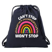 Can't Stop Pi Won't Stop Math Pi Day Teacher Leopard Rainbow Drawstring Bag