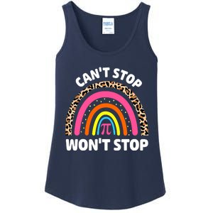 Can't Stop Pi Won't Stop Math Pi Day Teacher Leopard Rainbow Ladies Essential Tank