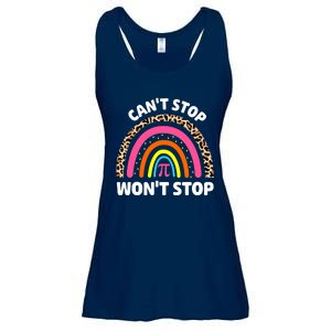 Can't Stop Pi Won't Stop Math Pi Day Teacher Leopard Rainbow Ladies Essential Flowy Tank