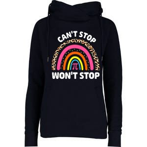 Can't Stop Pi Won't Stop Math Pi Day Teacher Leopard Rainbow Womens Funnel Neck Pullover Hood