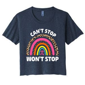 Can't Stop Pi Won't Stop Math Pi Day Teacher Leopard Rainbow Women's Crop Top Tee