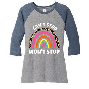 Can't Stop Pi Won't Stop Math Pi Day Teacher Leopard Rainbow Women's Tri-Blend 3/4-Sleeve Raglan Shirt