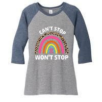 Can't Stop Pi Won't Stop Math Pi Day Teacher Leopard Rainbow Women's Tri-Blend 3/4-Sleeve Raglan Shirt