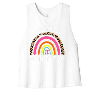 Can't Stop Pi Won't Stop Math Pi Day Teacher Leopard Rainbow Women's Racerback Cropped Tank