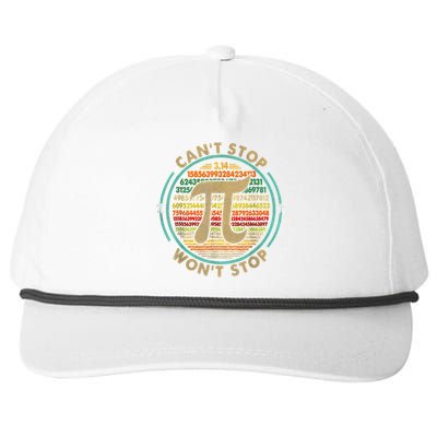 Can't Stop Pi Won't Stop Math Pi Day Funny Maths Club Gifts Snapback Five-Panel Rope Hat