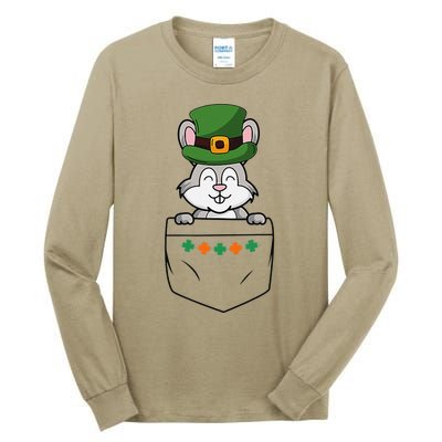 Cute Saint Patrick's Day Rabbit With Green Hat In Pocket Tall Long Sleeve T-Shirt