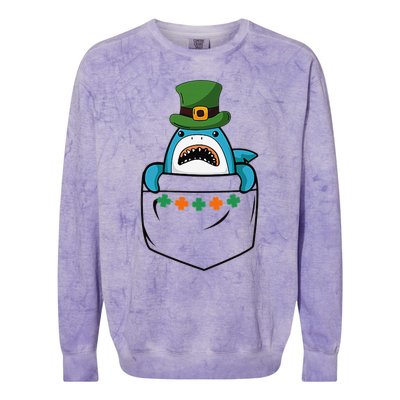 Cute Saint Patrick's Day Shark With Green Hat In Pocket Colorblast Crewneck Sweatshirt