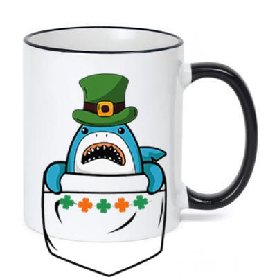 Cute Saint Patrick's Day Shark With Green Hat In Pocket 11oz Black Color Changing Mug