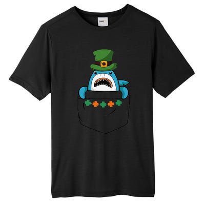 Cute Saint Patrick's Day Shark With Green Hat In Pocket Tall Fusion ChromaSoft Performance T-Shirt