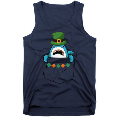 Cute Saint Patrick's Day Shark With Green Hat In Pocket Tank Top