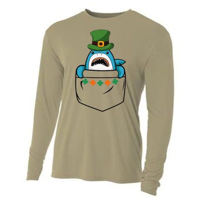 Cute Saint Patrick's Day Shark With Green Hat In Pocket Cooling Performance Long Sleeve Crew