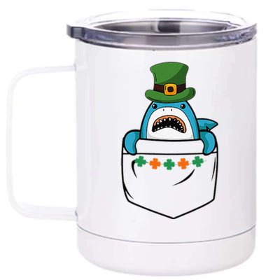 Cute Saint Patrick's Day Shark With Green Hat In Pocket 12 oz Stainless Steel Tumbler Cup