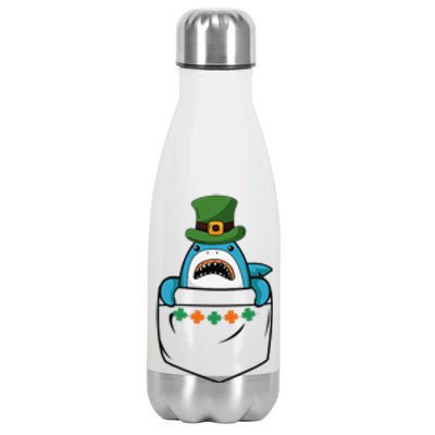 Cute Saint Patrick's Day Shark With Green Hat In Pocket Stainless Steel Insulated Water Bottle