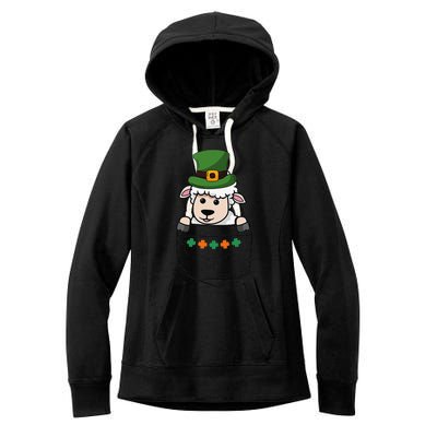 Cute Saint Patrick's Day Sheep With Green Hat In Pocket Women's Fleece Hoodie