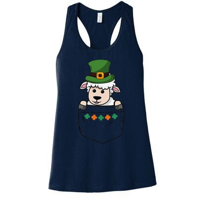 Cute Saint Patrick's Day Sheep With Green Hat In Pocket Women's Racerback Tank