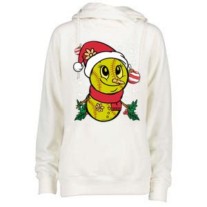 Christmas Softball Player Santa Claus Xmas Day Sport Gift Womens Funnel Neck Pullover Hood